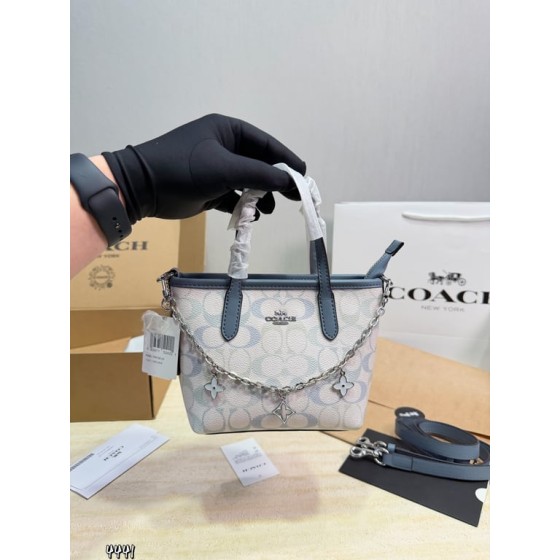 Mini City Tote Bag with Clover Charm (Blue Signature Canvas)